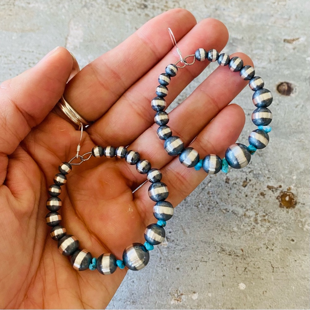 ♥️ Navajo ♥️ Sterling Silver & Turquoise Graduated Pearls Earrings